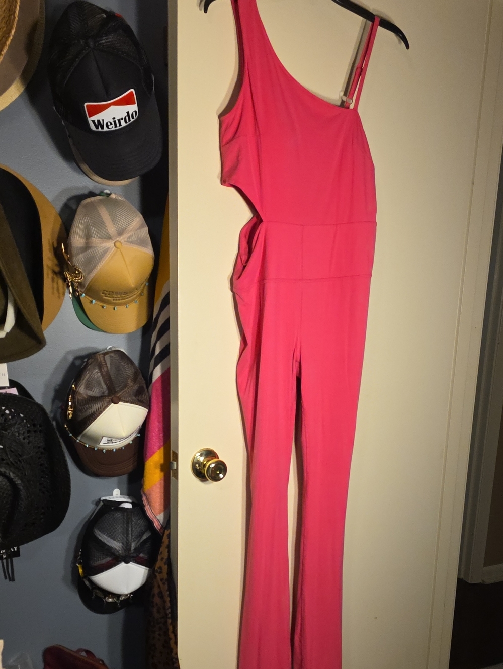 JoyLab Hot Pink One-Shoulder Flare Jumpsuit